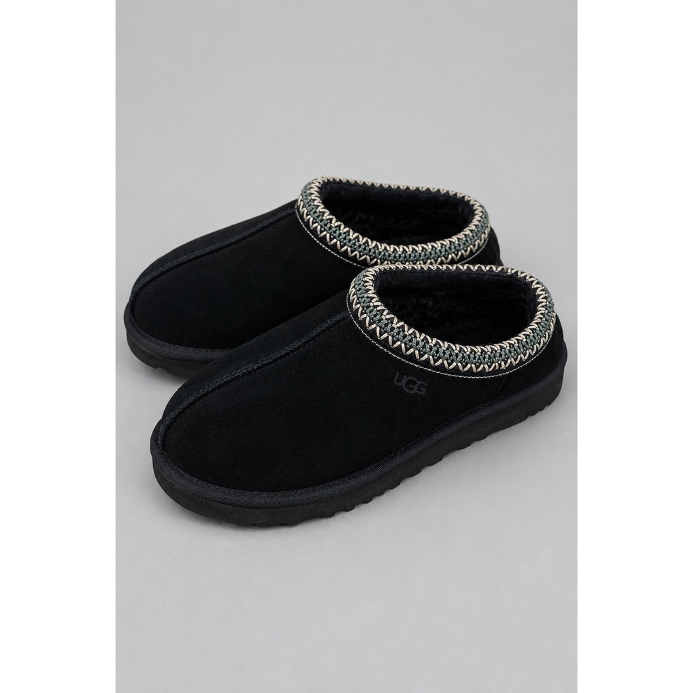 UGG Tasman Slipper Women 6 Black Suede Sheepskin Sherpa Lined Warm Mules Shoes